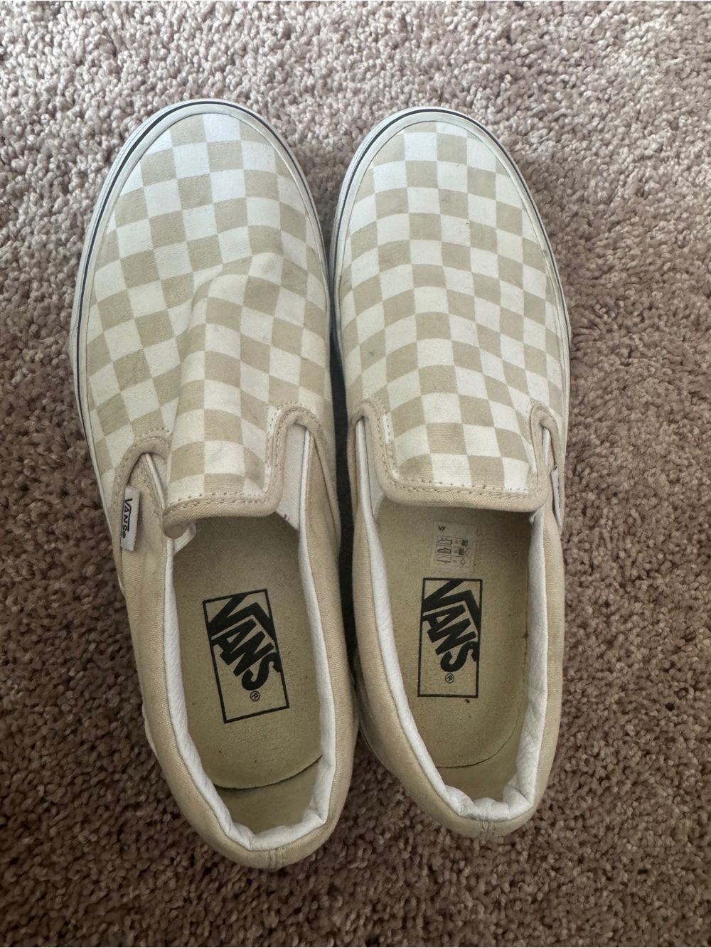 Vans Women's Classic Slip-On Checkerboard Shoes in Beige/White